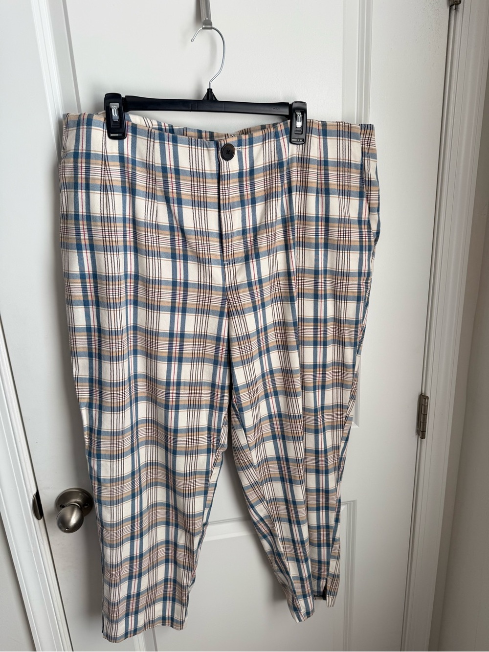 Ava & Viv Cream Plaid Chinos with Blue and Tan Check